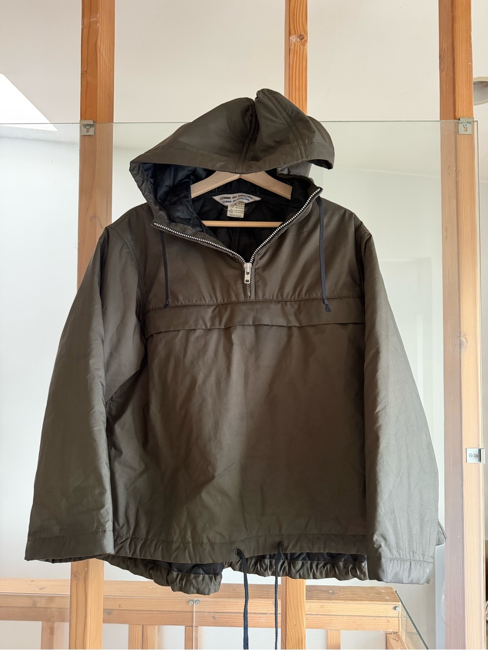 Comme Des Garcons Cocoon Hooded Anorak Jacket Olive Green